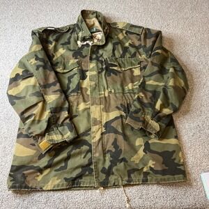 vtg Duck Bay Camouflage Field Jacket Mens L Woodland Military Style‎ Outdoor 90s